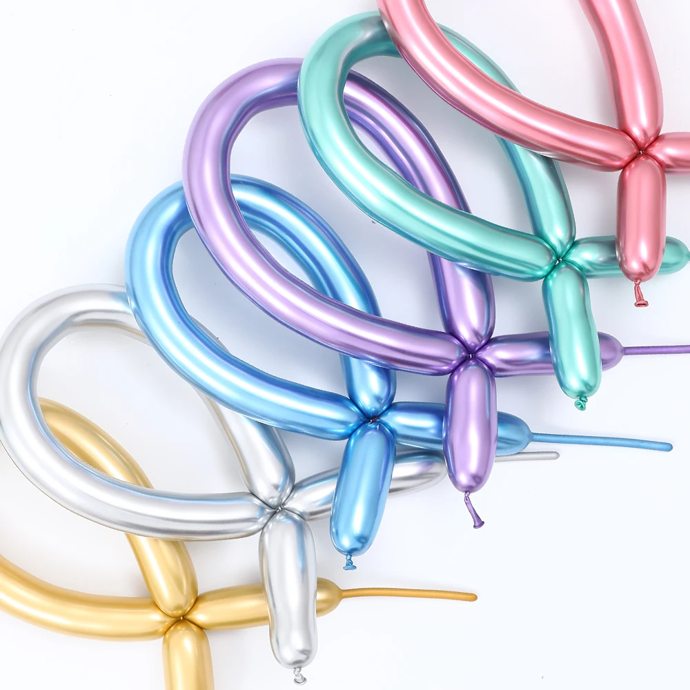 100Pcs Magic Long Strip Balloons Tying Twist Shiny Metal Chrome 260 Balloons Birthday Wedding Party Decors Kids Toys Balloon Dog