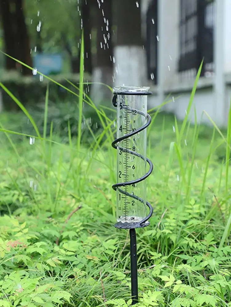 45cm Spiral Rain Gauge Garden Glass Rain Water Meter Measuring Decor Plastic Rain Gauge Tube Accurate Measurement