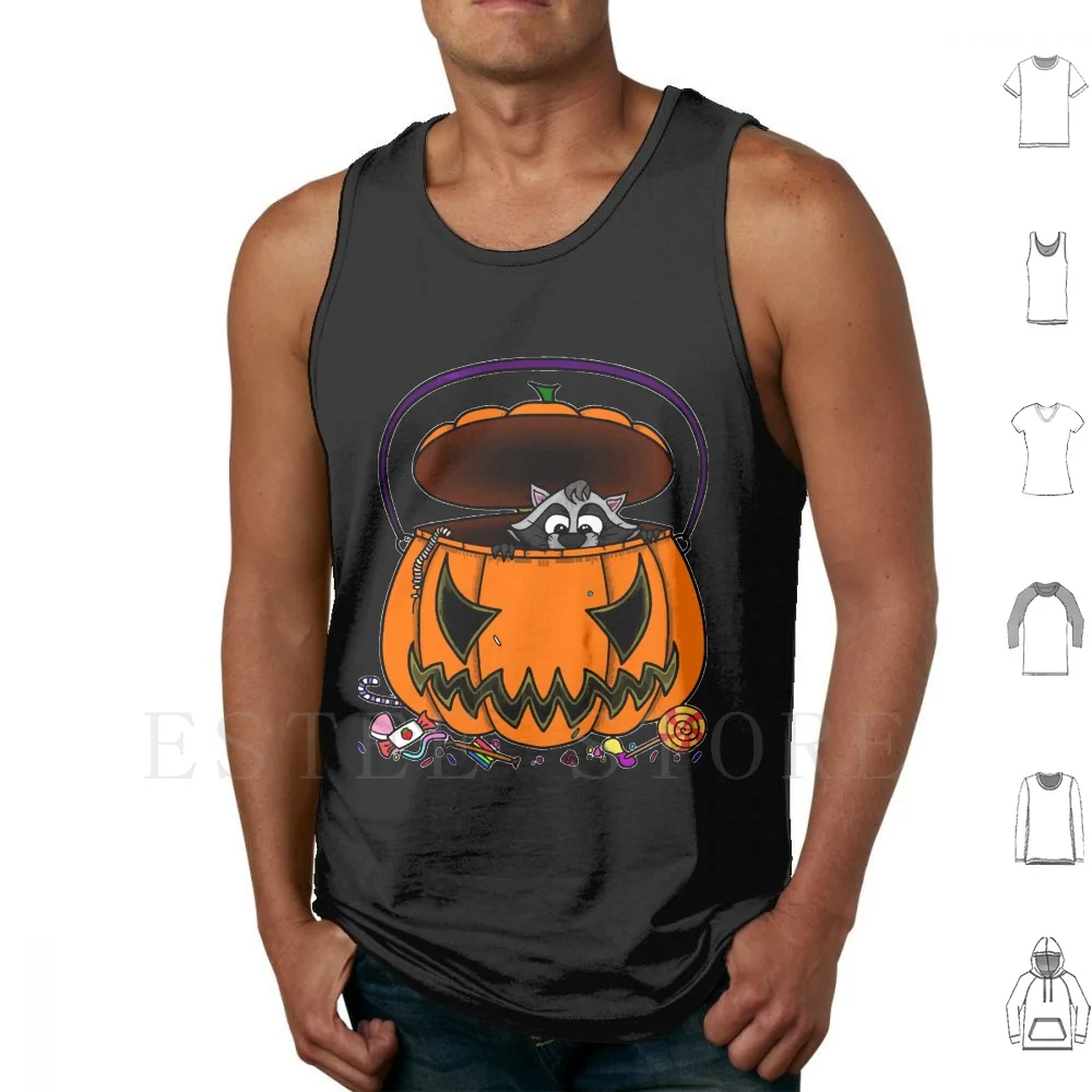 Halloween Raccoon Tank Tops Vest Raccoon Candies Cute Grey Raccoon Halloween Halloweenshirt Pumpkin Pumpkin Halloween