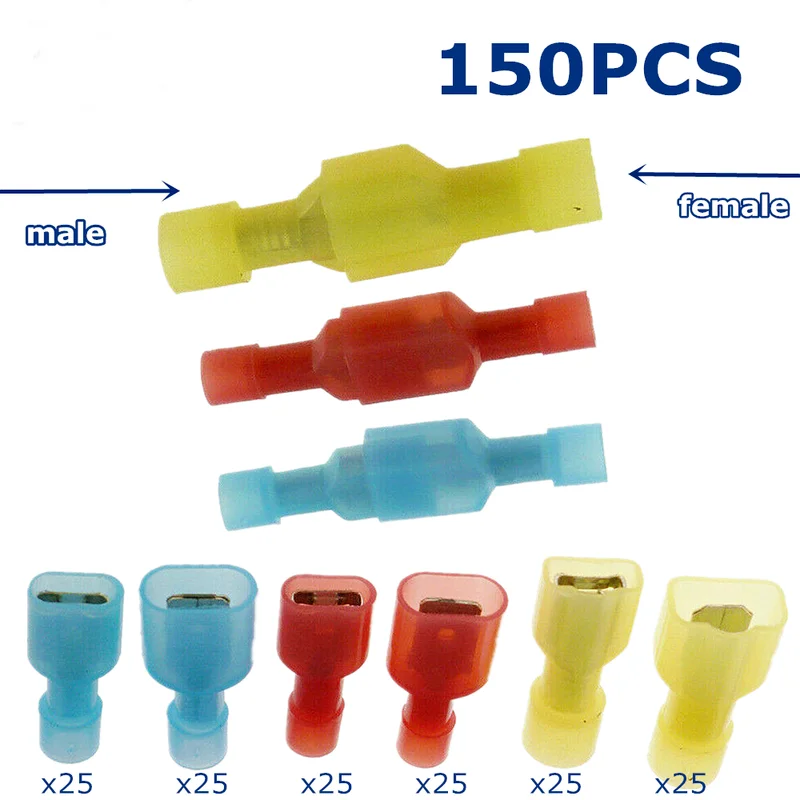 

150pcs Nylon Terminal Spade Combination External Thread and Internal Thread Insulated Wire Spade Terminal Crimp Connector Set