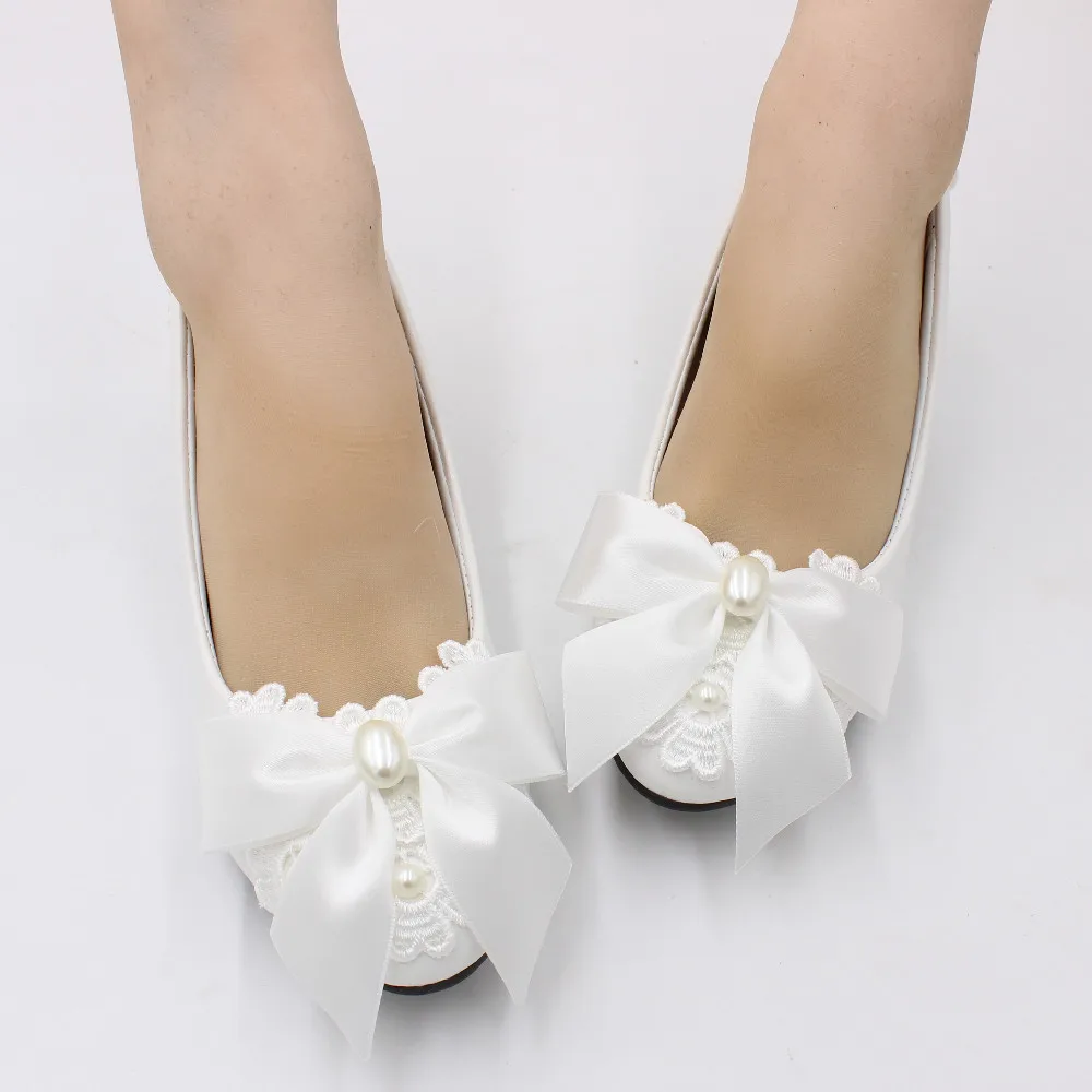 New bowknot women's shoes white bridal shoes low heel bridesmaid shoes shallow mouth youth large wedding shoes BH2105