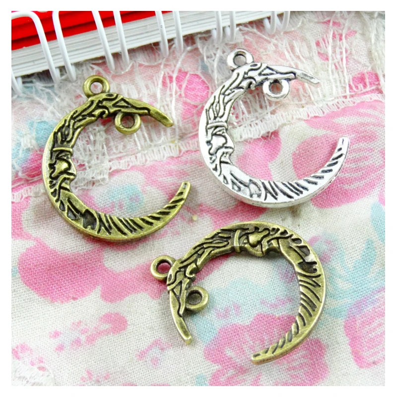 

50Pcs 21.1*26MM Moon Pendant Antique Silver Plated Bronze Color Charms Diy Jewelry Accessories