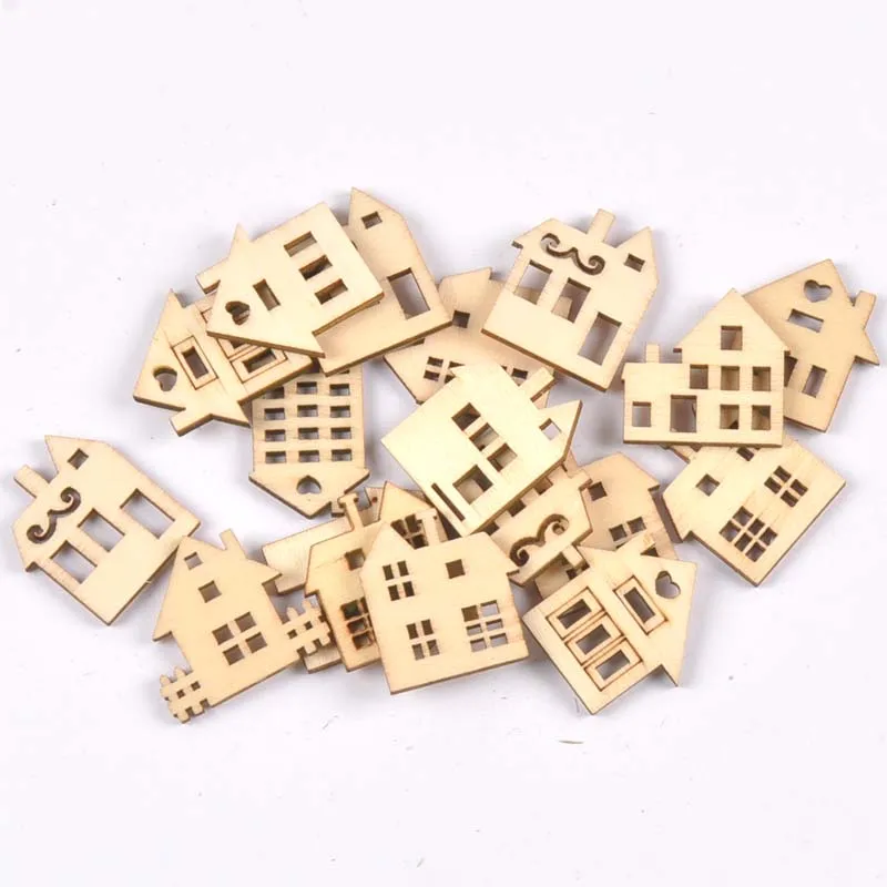 50Pcs Mix Pattern Wood Slices DIY Scrapbook Crafts Supplies Unfinished Wooden Home Decorations Handmade Ornament 25-30mm m2204