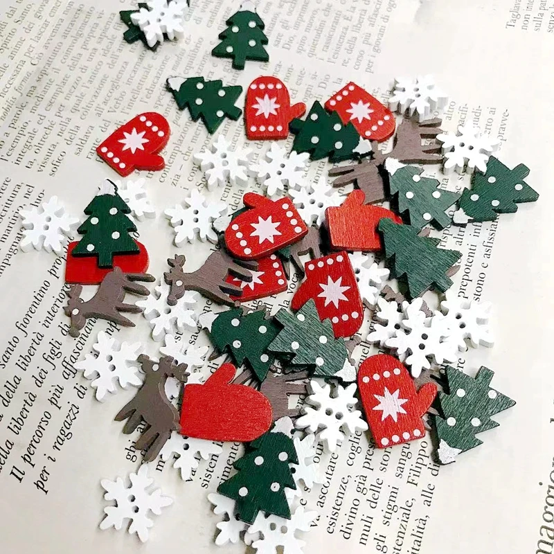 Cute Christmas Wood Shapes Scrapbooking Material Wooden Veneer Craft DIY Accessories Hobbies Decoration Snowflake Tree Deer Mix