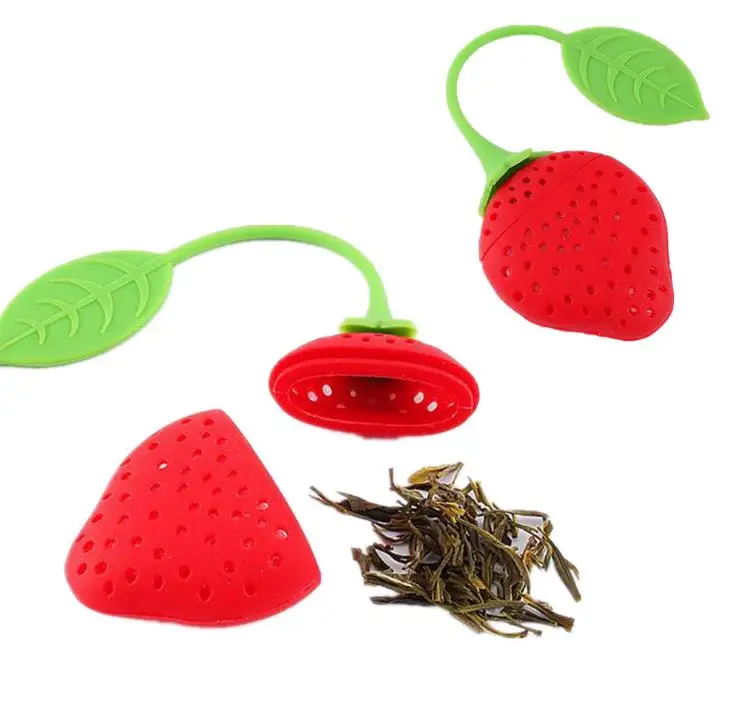 100pcs Silicone Strawberry Loose Herbal Infuser Filter Diffuser Tea Leaf Strainer Strawberry Silicone Tea Bag SN369