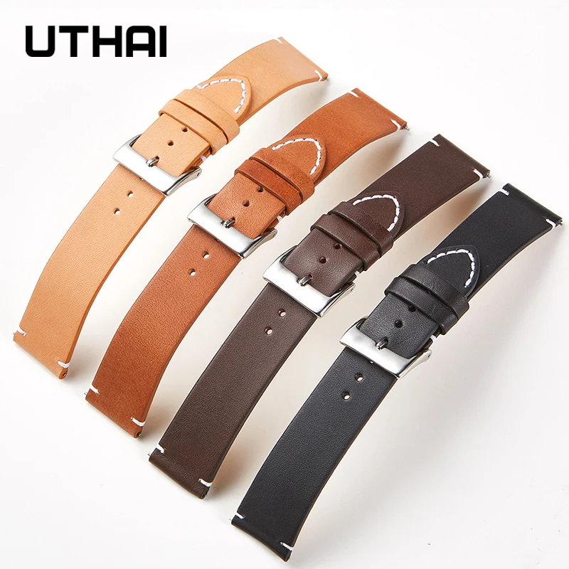 UTHAI F08 Leather Strap  Watchband Band Matte Soft Quick Release Simple Thin Bracelet Cowhide  Retro 16mm 18mm 20mm 22mm 24mm