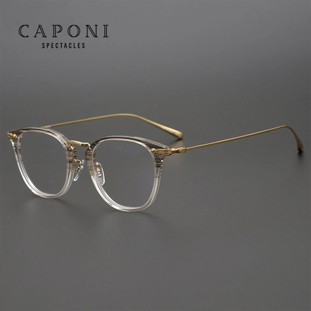 

CAPONI Pure Titanium Eyeglasses For Men Vintage Design Frame Glasses Support Customized Optical Men's Glasses J5307