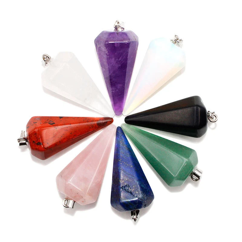 6 Facet Reiki Healing Crystal Stone Pointed Pendant Necklaces Pyramid Hexagonal Necklace f Women Men