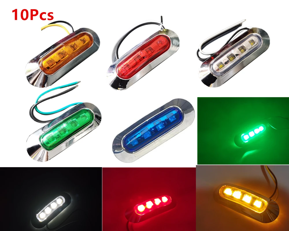 10x 10V-30V 4LED Car Chrome Bezel LED 24V Side Marker Light Tail Lamp Auto Car Bus Truck Lorry Trailer caravan Clearance lights