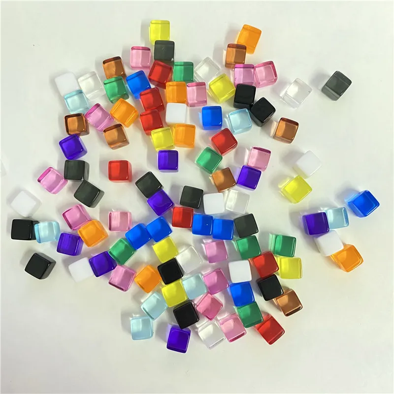 100Pcs/set 8mm Acrylic Transparent Grey Square Corner Colorful Dice Chess Piece Right Angle Sieve Cube For Puzzle Game