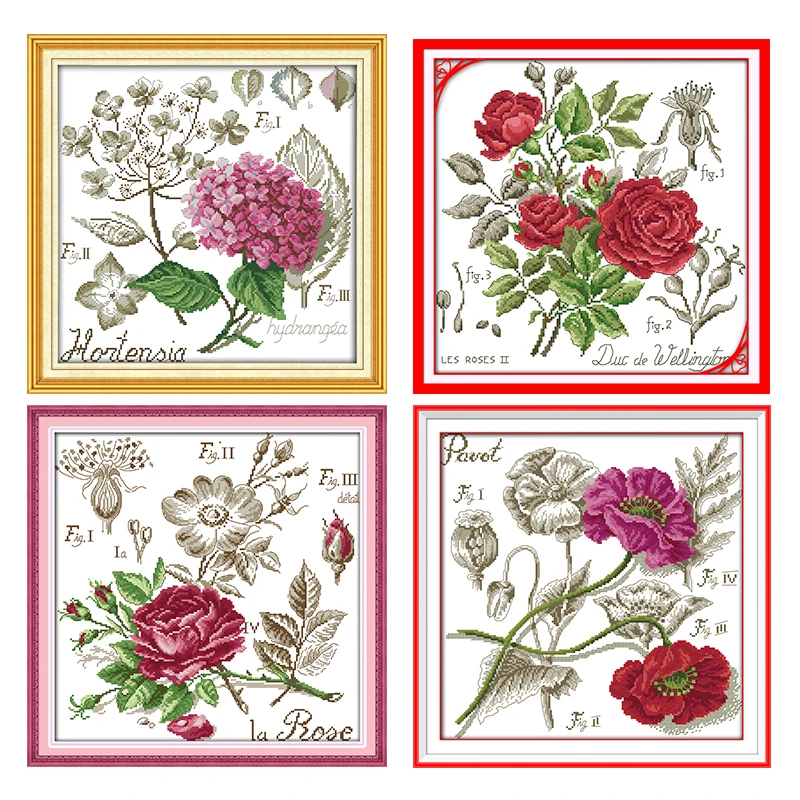 Joy Sunday Cross Stitch Kits Shadows of Flowers Stamped Printed 11CT 14CT Counted Printing Crafts Kit Embroidery Needlework Sets