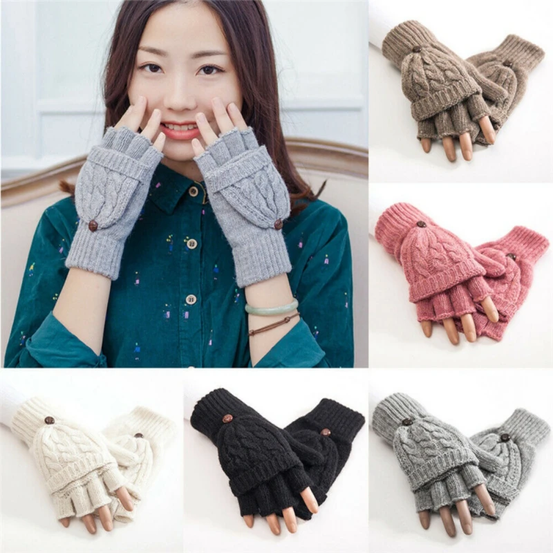 1 Pair Half Finger Fingerless Gloves For Men And Women Wool Knit Wrist Solid Color Gloves Winter Warm Workout Keep Warm Gloves