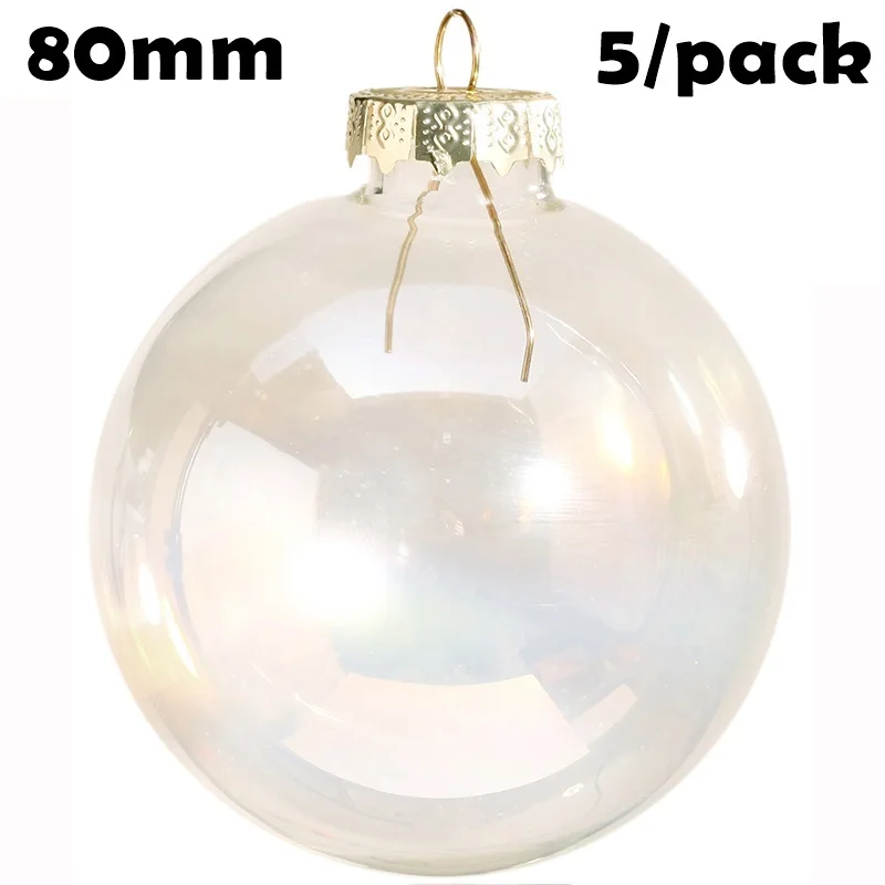 

5 Pieces x DIY Paintable Christmas Decoration Ornament 80mm Glass Iridescent Rainbow Sphere Ball