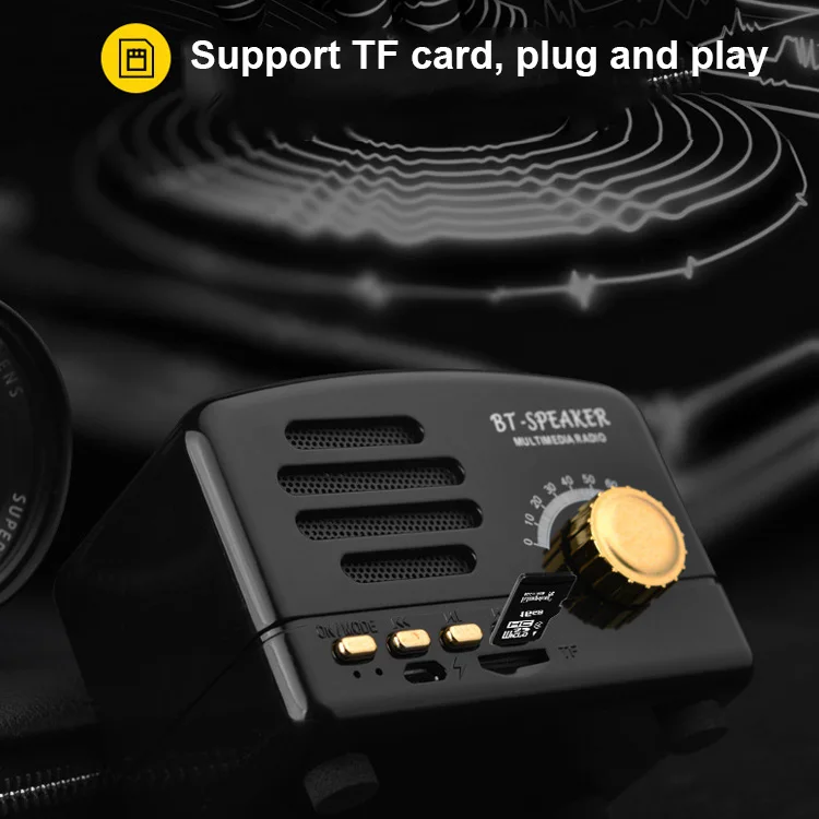 Altavoz portátil con efecto madera, dispositivo con radio fm, 5W, 600mah, estéreo, retro, bt