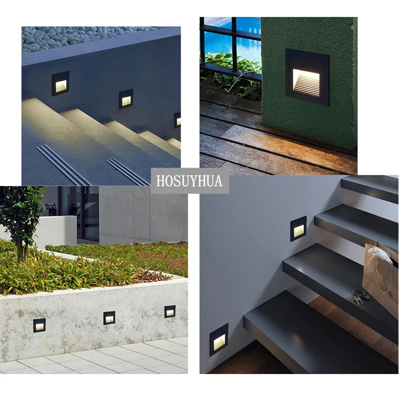 Outdoor Indoor 3W LED Step Light impermeabile scale Light Wall Embedded Underground Lamp Lighting Deck Footlights AC85-265V IP65