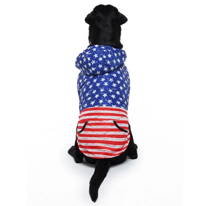 Dog Clothes Pet Trench Coat Jacket America Flag Thick Warm Lining Villi Large Breed Labrador Winter Walks Reflective Strip