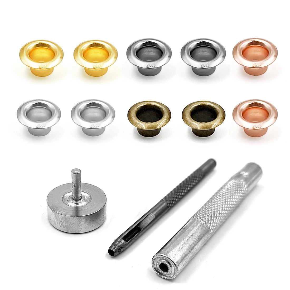 200pcs 5mm Hole Metal Eyelets Grommets with Washer Set Tool Punch Diy Leathercraft Accessories Shoes Belt Cap Bag Tags Clothes