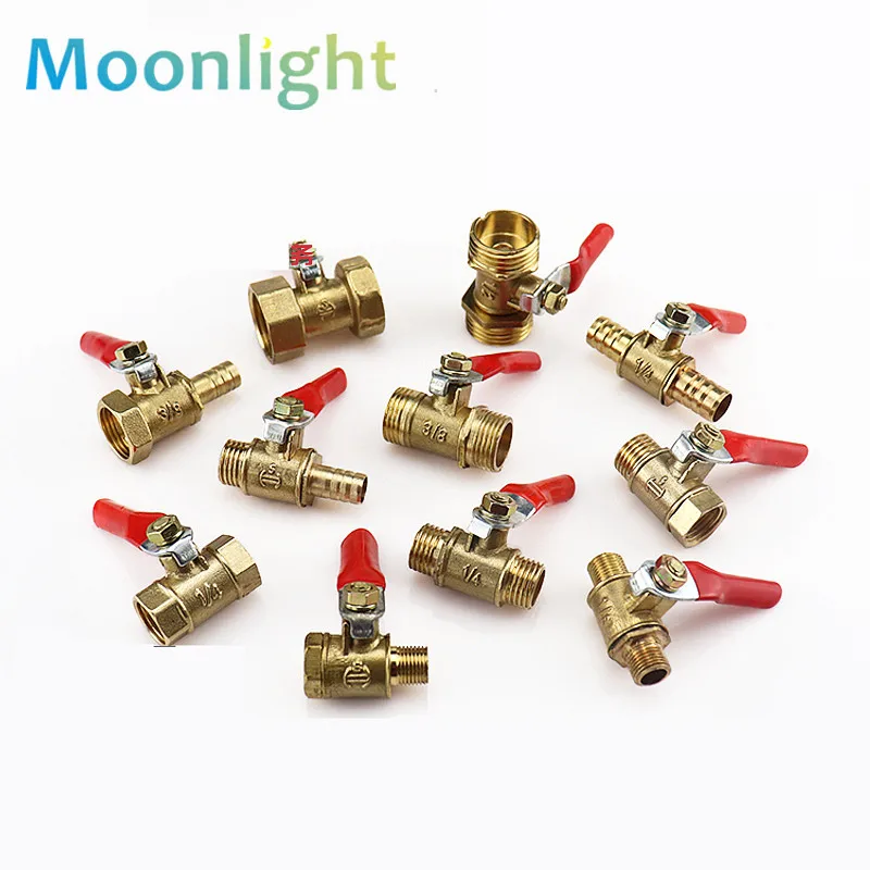 Brass Water Oil Air Gas Fuel Line Shutoff Ball Valve Pipe Fittings Pneumatic Connector Controller Handle 6-12MM Hose Barb Inline