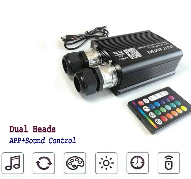 12V RGBW Dual head App Smart phone Remote controlled Audio Voice controlle 16W Car Interior Starry Light Engine Fiber Optic DIY