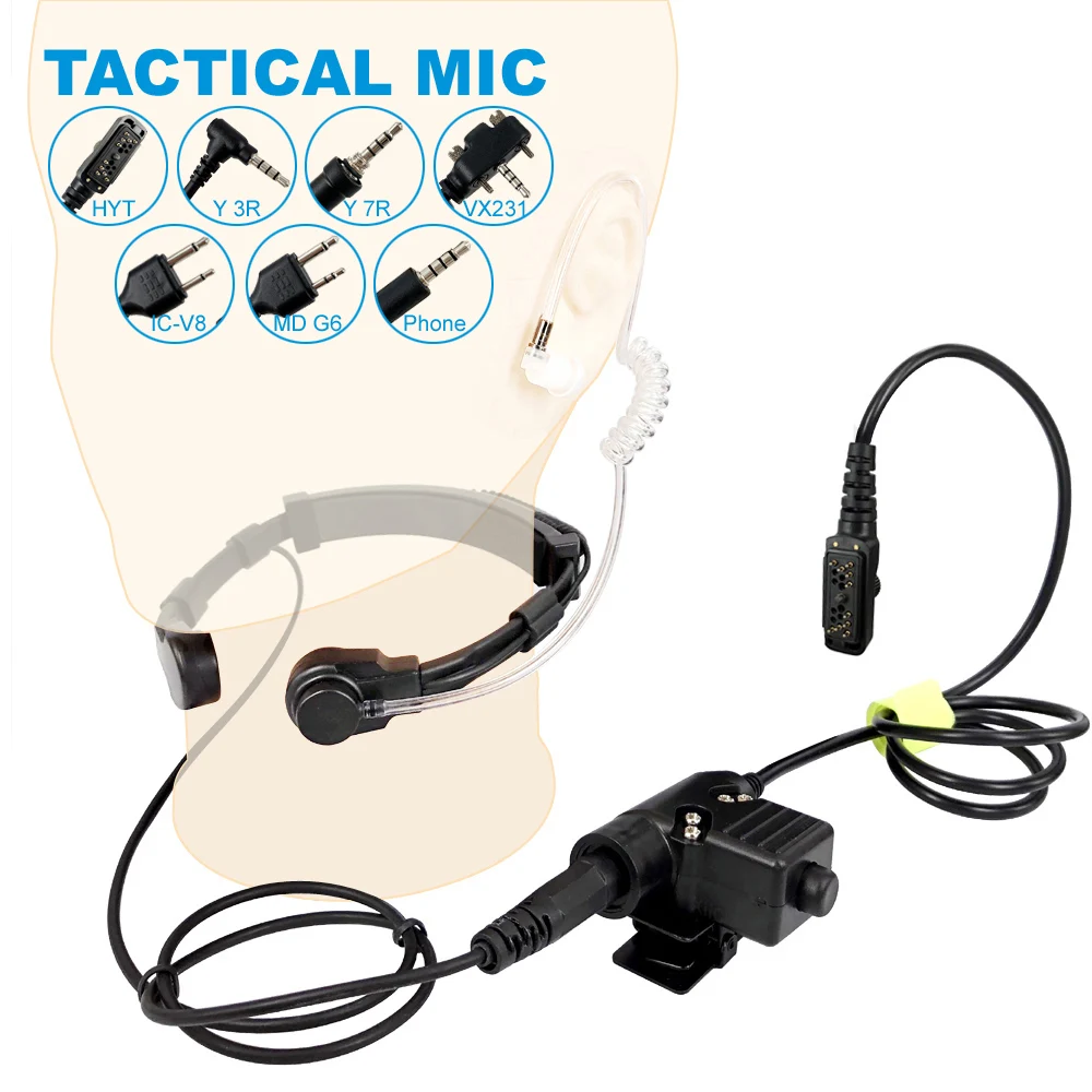 

Walkie Talkie U94 PTT Neck Throat Mic Tactical Headset Earpiece for Hytera HYT PD780 Midland ICOM Yaesu VX-7R Vertex Phone Radio