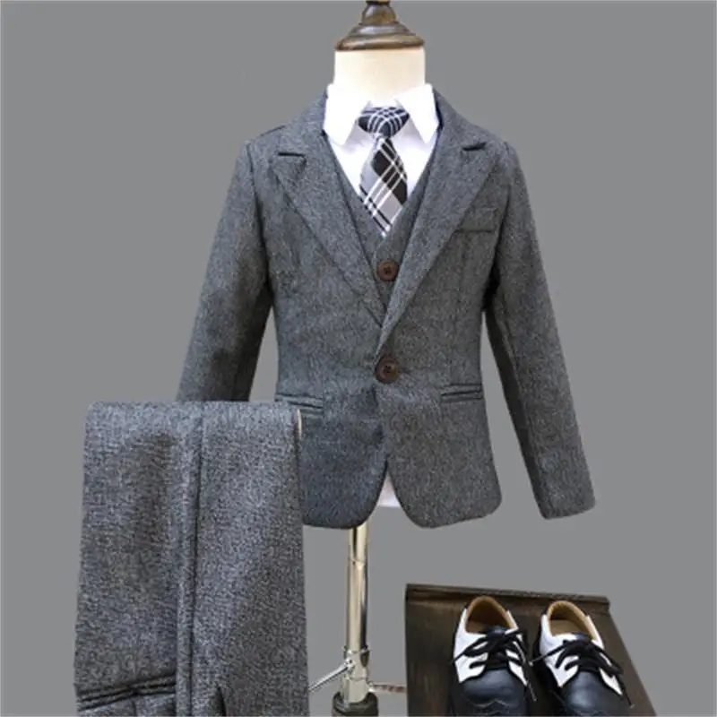 Brand Flowers Boys Formal Wedding Suit Campus Student Dress Gentleman Kids Jacket Vest Pants Bowtie 4Pcs ceremony Costumes