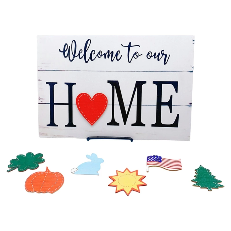 Welcome Door Signs Wooden Hanging Family Decor Interchangeable for Holiday Home Garden Doorway Entrance Decoration White 30x20cm