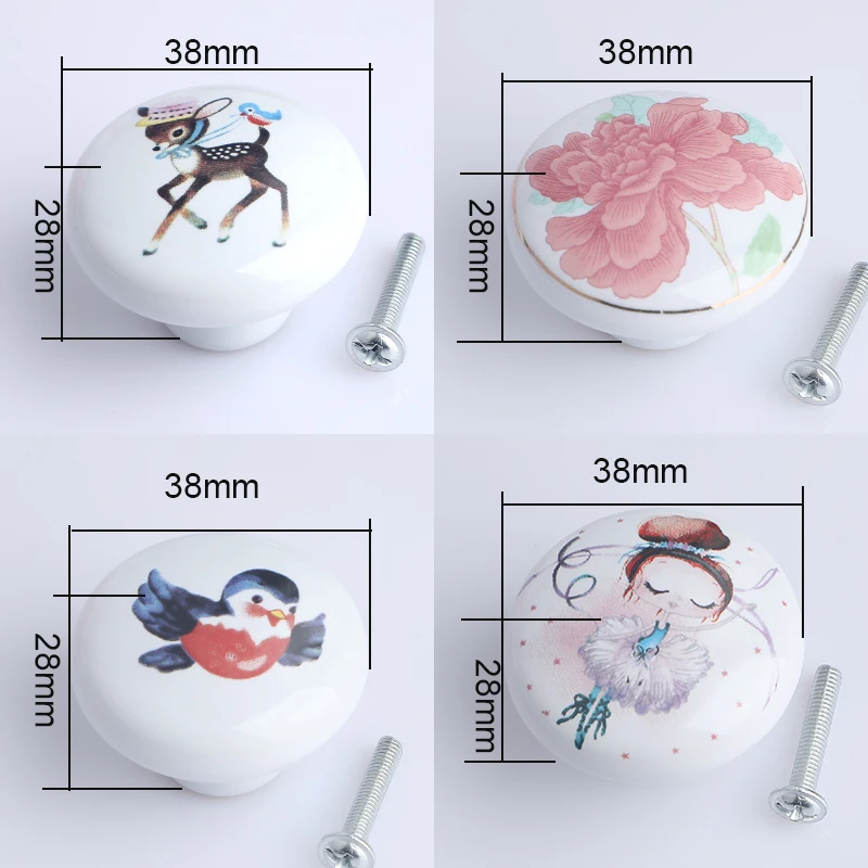 Cute cartoon children's room furniture handle bird beautiful girl flower Donkey drawer shoe cabinet tv cabinet ceramic knob pull