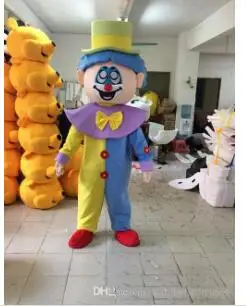 Venda quente palhaço dos desenhos animados roupa carnaval mascote traje fantasia vestido escola mascote traje da faculdade