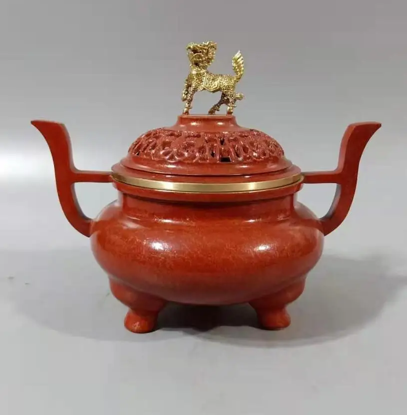 

China brass high-quality goods kirin lid incense burner crafts statue