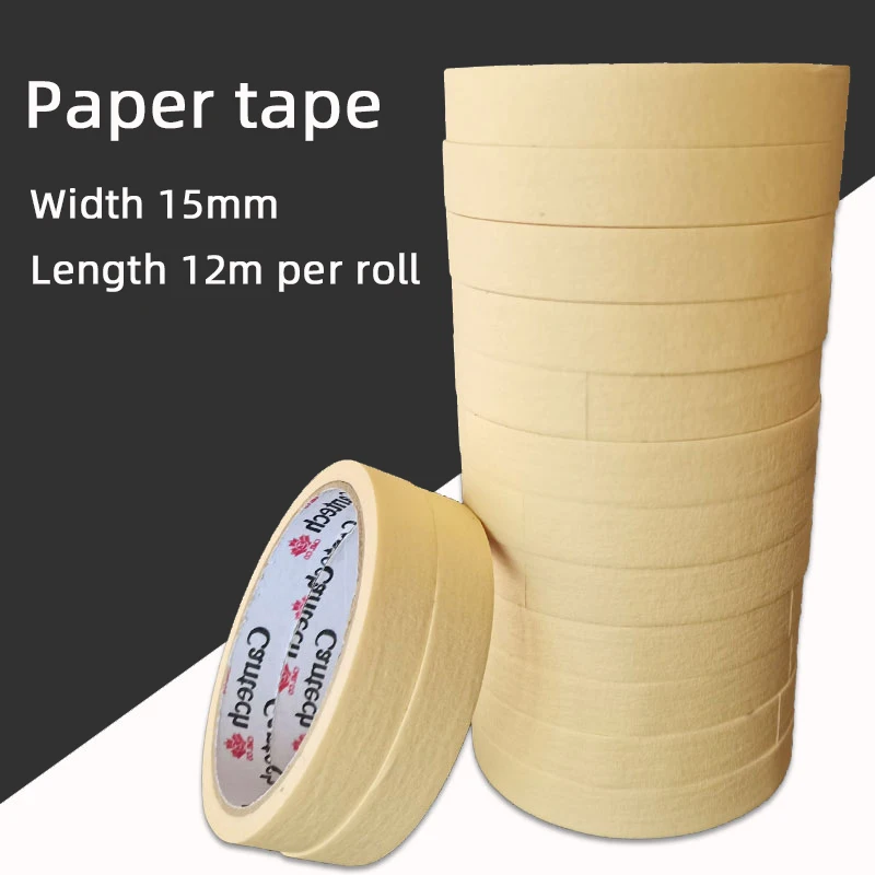 12 Rolls Of High-viscosity Masking Paper Tape With A Width Of 15mm And A Length Of 12m For Automobile Paint Spray Covering