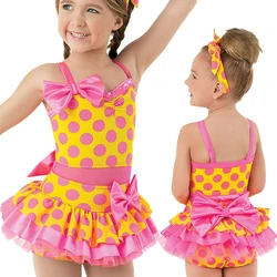 Lovely Kids Costumes Polka Dots Dance Dress Cute Bows Performance Wear for Children Girls