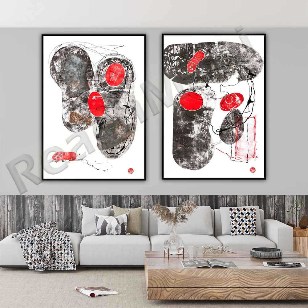 Abstract Forms Art Print, Contemporary Canvas Wall Artwork Decor,