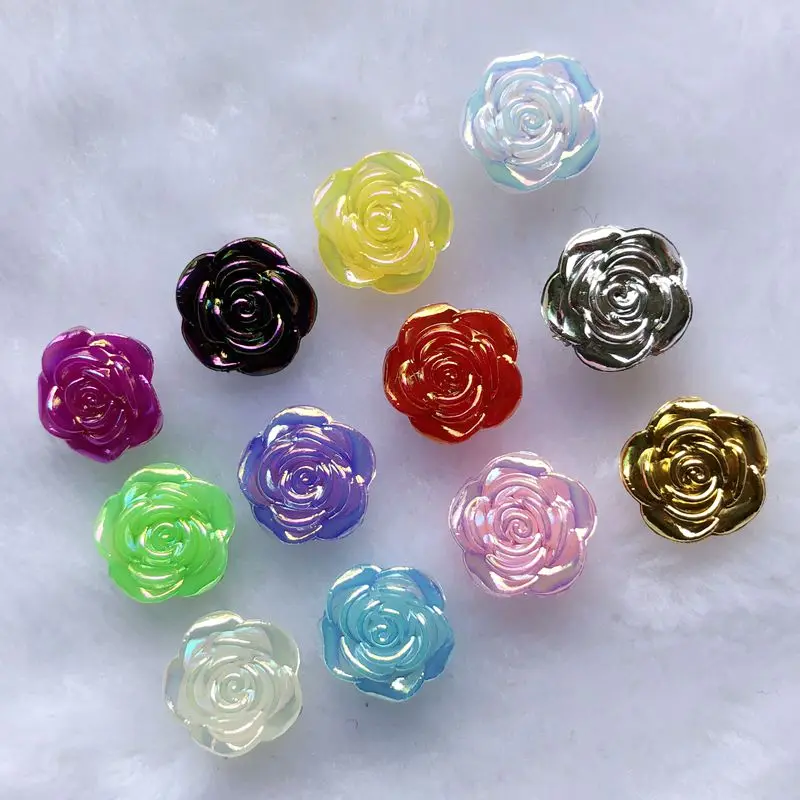 60pcs 12mm AB Resin Cute Rose Flower Flatback cabochons Stone Wedding Buttons Craft Scrapbook -B56