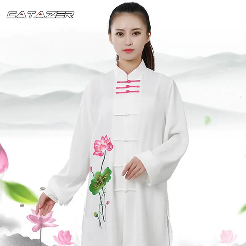 

Martial Arts Uniform High Quality Female Embroidery Lotus Martial Arts Wushu Clothing Taiji Kung Fu Uniforms Tai Chi Suits