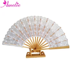 Classic Handmade Bamboo Ribs Embriodery Spanish Hand Lace Fan Bride Wedding Battenburg Lace Fan