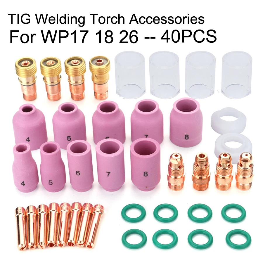 40Pcs #10 Glass Cups Kit For WP-17/18/26 wp26 Tig Torch Alumin Nozzle Collet Welding Torch Collets Gas Len Welding Accessories