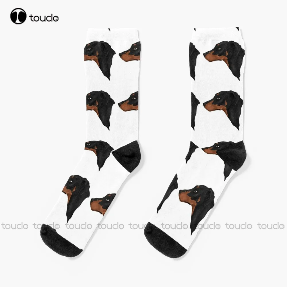 

Black And Tan Natural Ears Doberman Socks Womans Socks Christmas New Year Gift Custom Gift Unisex Adult Teen Youth Socks Sock