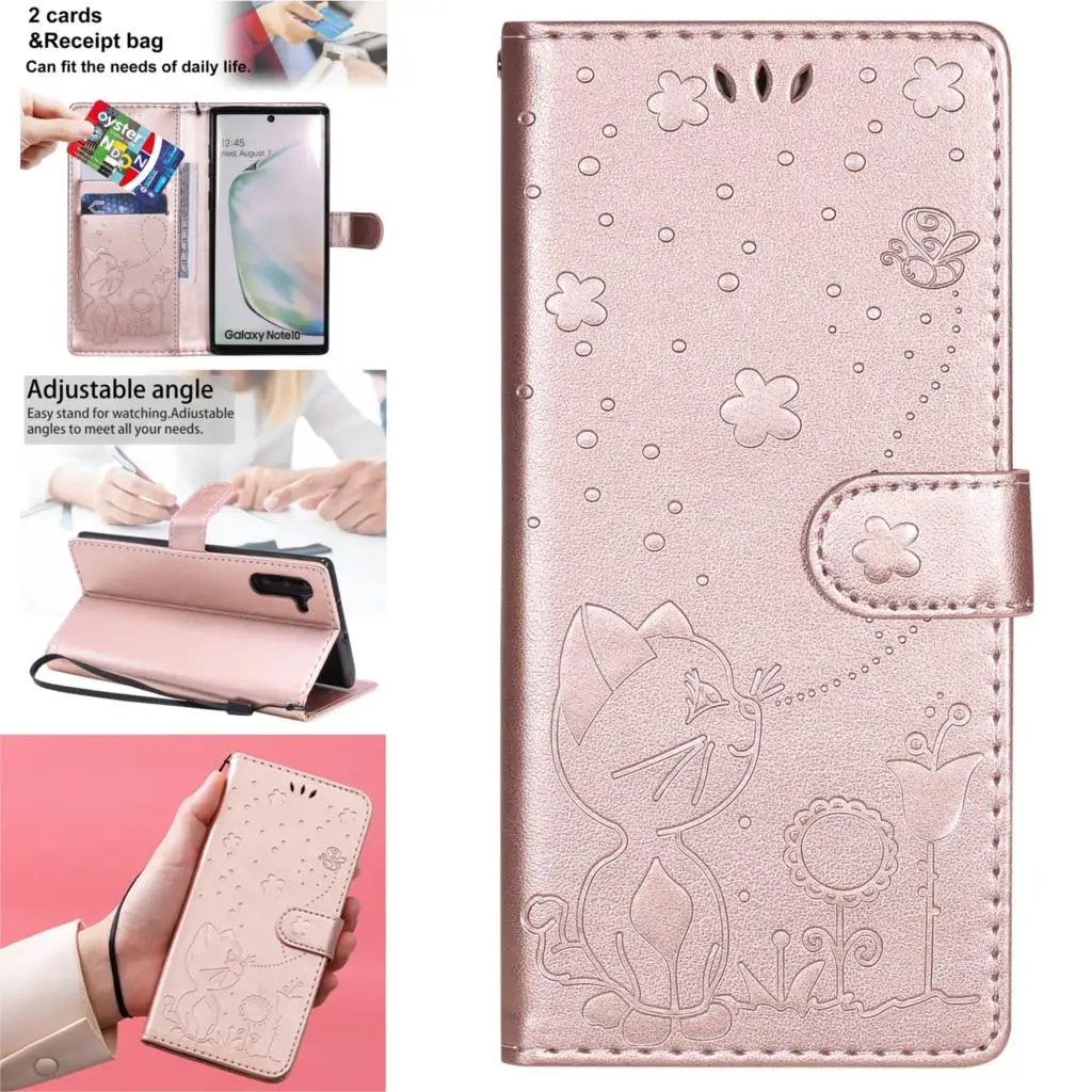 Luxurious 3D PU Leather Flip Wallet Phone Shell Cover For Samsung Note 10 5G Cat Case Holsters Clips case Note 10 Pouch Cases