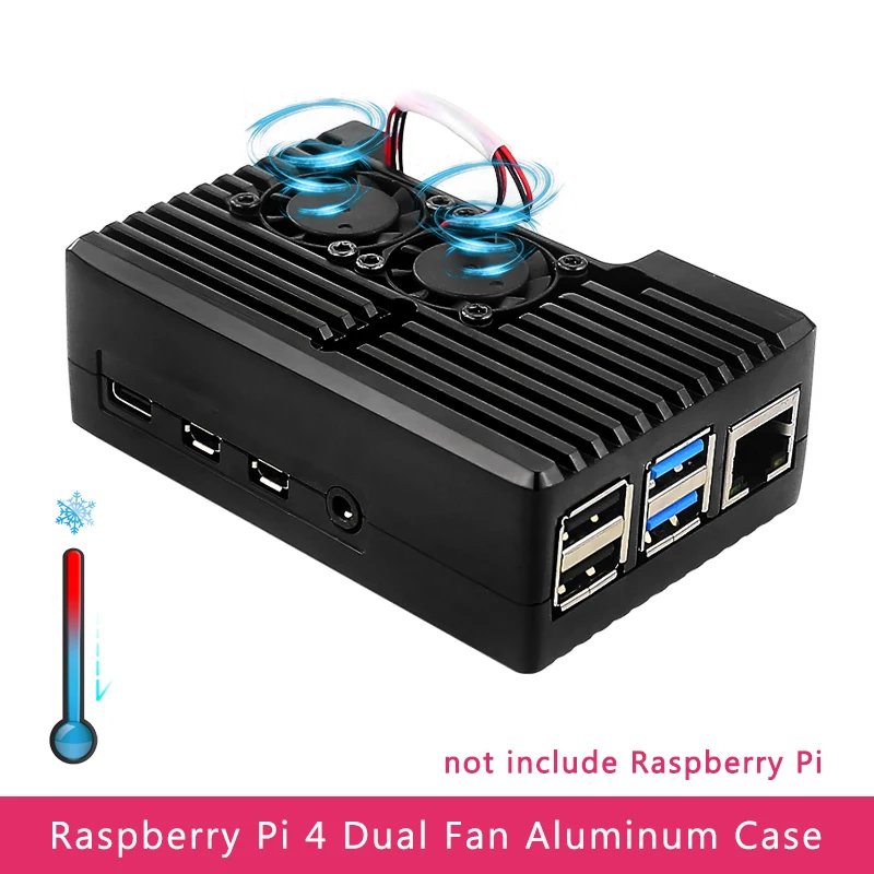 Raspberry Pi 4 Armor Shell Aluminum Case with Dual Fan Active Passive Cooing Heatsinks Pads for Raspberry Pi 4 Model B