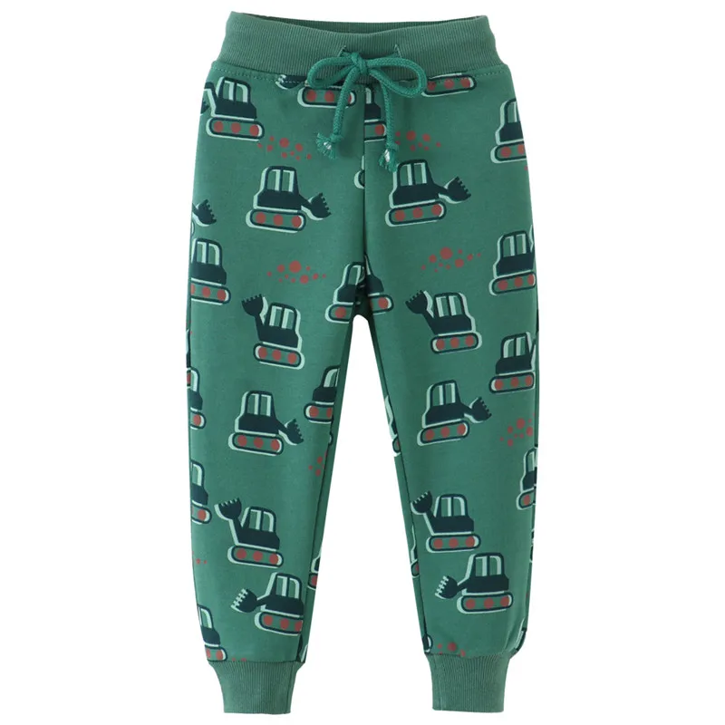 Jumping Meters Boys Sweatpants Cars Print Green Children's Trousers Hot Selling Toddler Pants Drawstring Baby Autumn Wear
