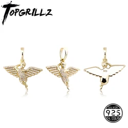 TOPGRILLZ 925 ayar gümüş melek melek kanatları örtüsü kolye CZ mikro açacağı kolye beyaz/sarı altın Hip Hop takı hediye