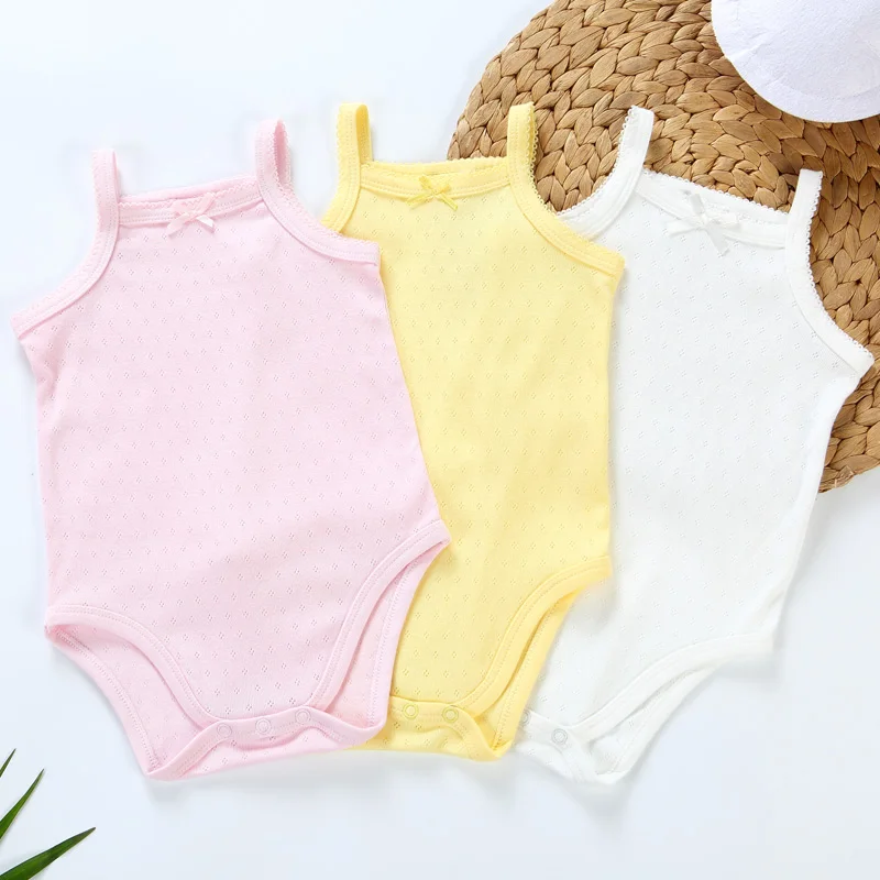 Newborn Baby Girls Sleeveless Bodysuits Summer Thin Vest Jumpsuit Breathable Cotton Mesh Romper Baby Solid Color Outfit Clothes