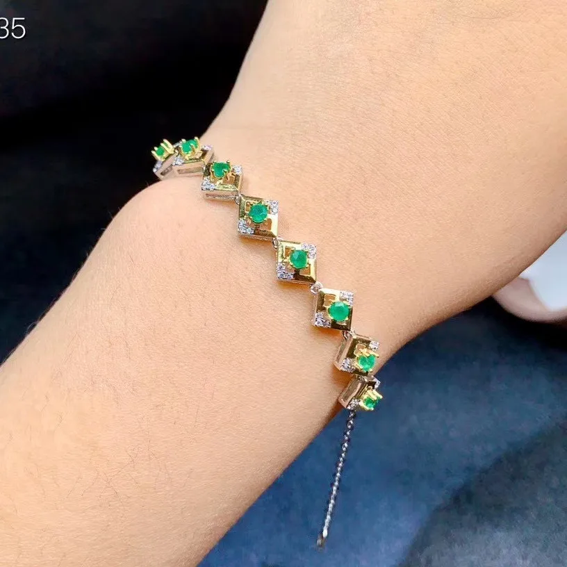 KJJEAXCMY-925 Sterling Silver Inlaid Gemstone Bracelet for Women, Fine Jewelry, Emerald Hand Bracelet, Luxury Support Test with