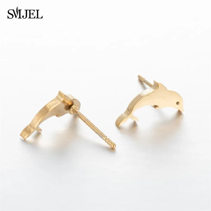 Cute Stainless Steel Fish Earrings For Women Girl\'s Vintage Gold Color Animal Shark Dolphin Fish Tail Earring Jewelry Gift