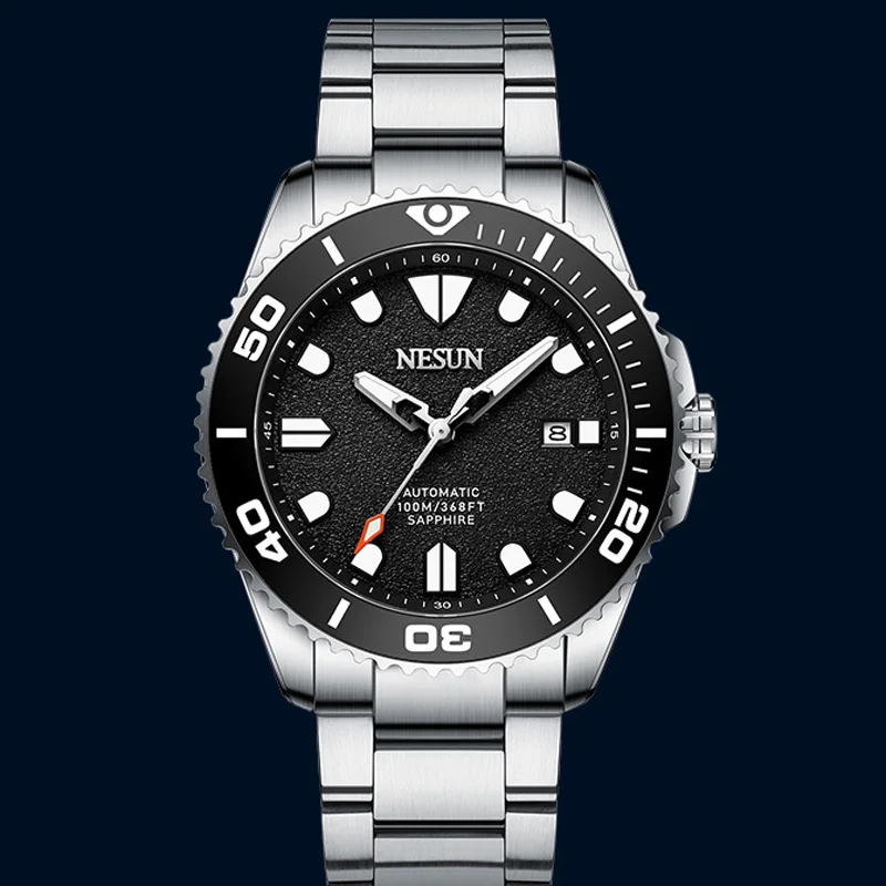 

NESUN Роскошные японские импортные автоматические механические мужские часы для дайвинга 100 м водонепроницаемые светящиеся секундомеры N9218 швейцарский бренд