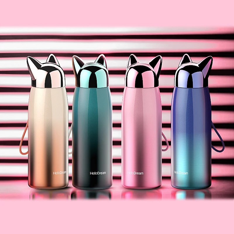1pcs Cute Stainless Steel Cat ears Thermos Cups Thermocup Insulated Tumbler Vacuum Flask Thermo Coffee Mugs Travel Bottle Mug