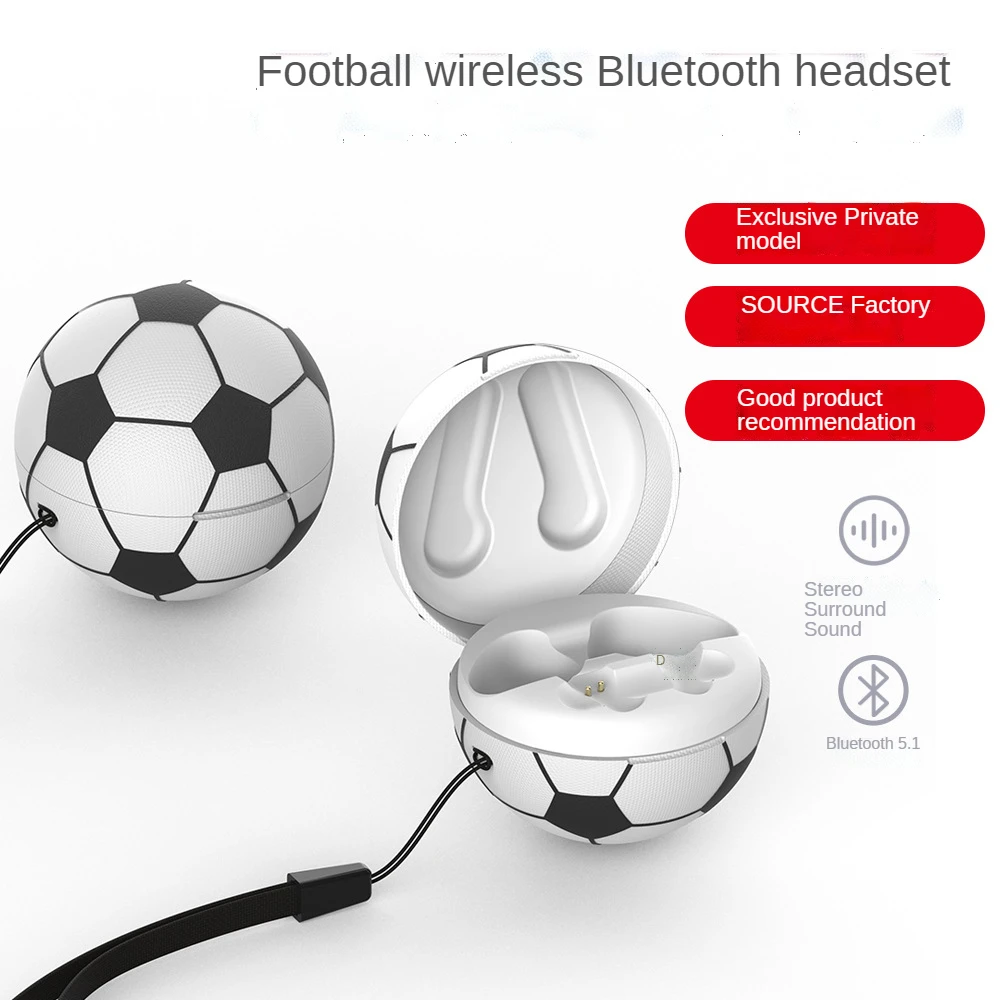 

TWS Creative Football Semi In Ear Headsets Waterproof Earphones With Digital Display Charging Box Sport Earphones BT5.1