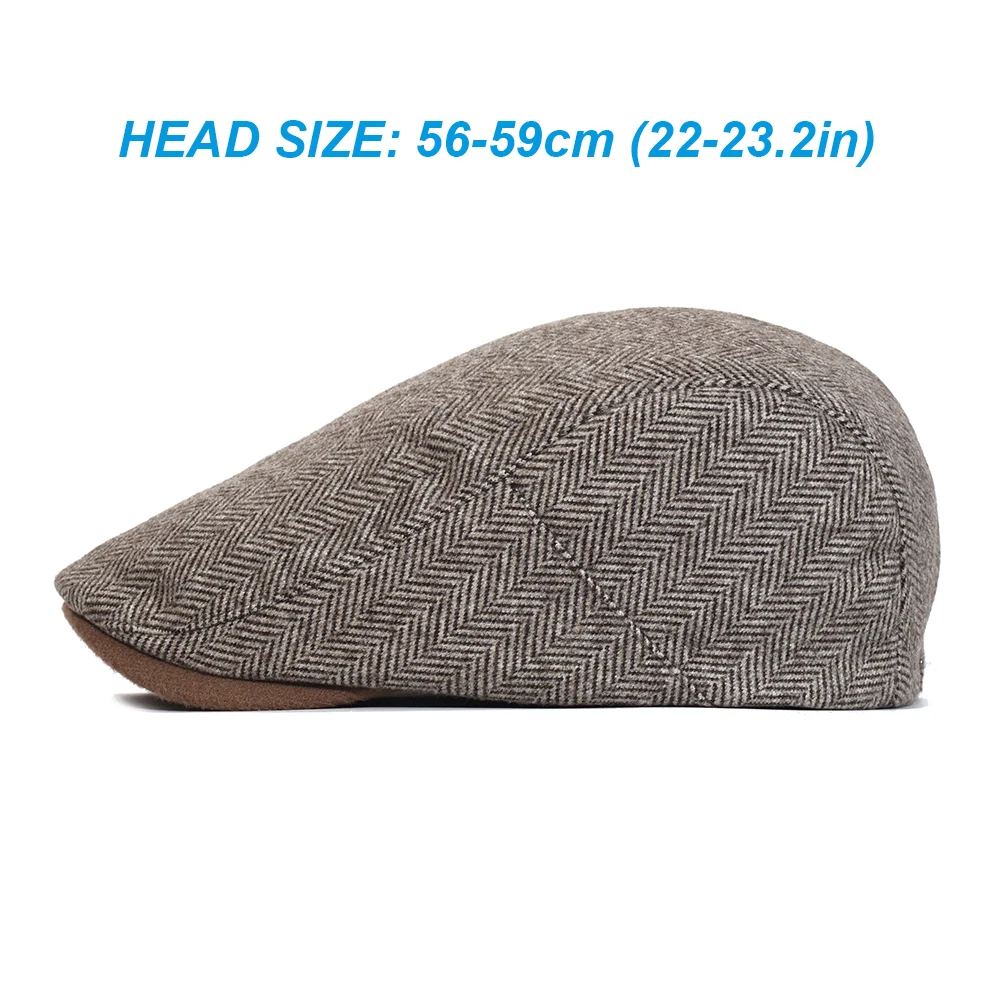 Winter Thick Newsboy Cap Men Vintage Herringbone Women Casual Stripe Berets Gatsby Flat Hat Peaked Cap Adjustable