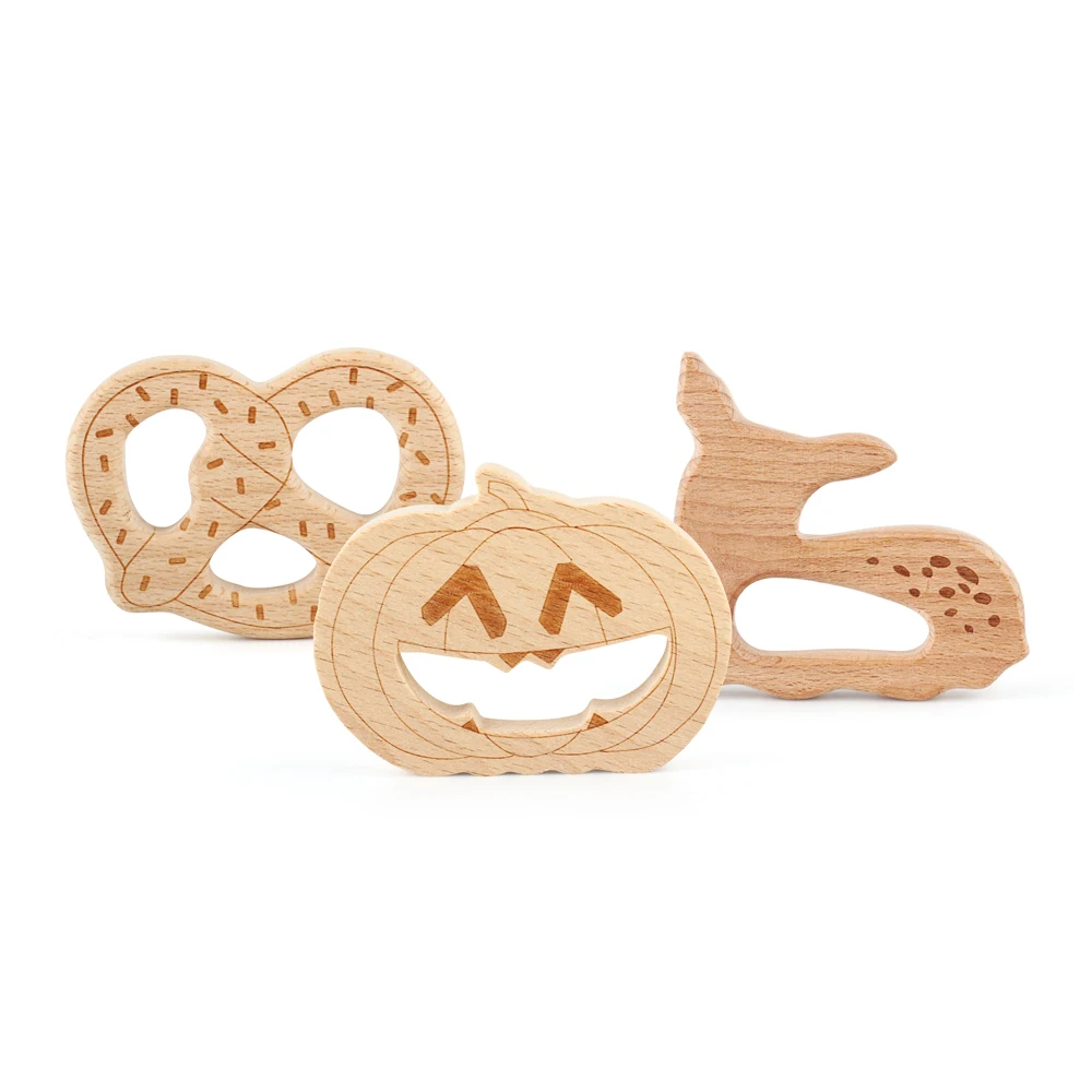 1pc Baby Wooden Teether Food Grade Cartoon Animals DIY Kids Teething Necklace Nursing Toy Natural Beech Wood Baby Rodent Teether