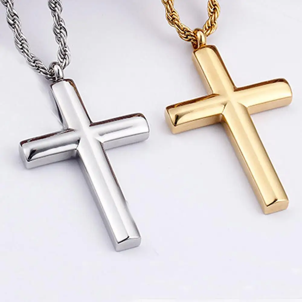 Fashion Cross Necklaces For Men High Polished 60cm Stainless Steel Silver Color Cross Jewelry Necklace Male Cheap Jewelry